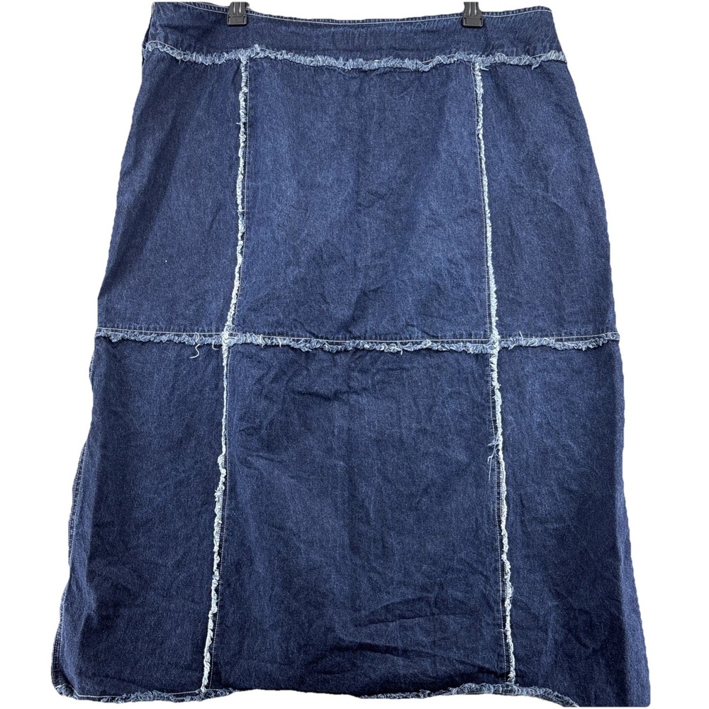 Ashley Stewart Denim Jean Skirt 26W Plus Size Patchwork Raw Hem Zip Detail Y2K - Picture 12 of 14